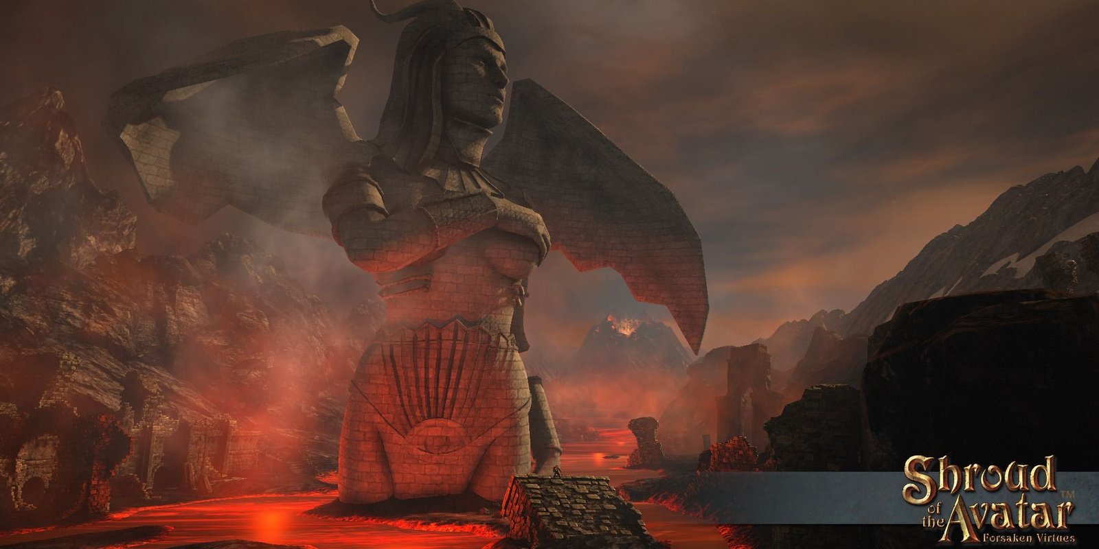 shroud of the avatar giant statue in lava